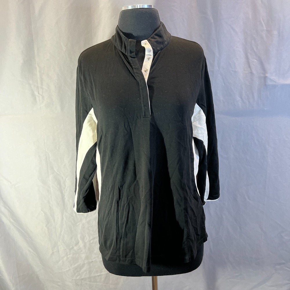 Cutter & Buck Rugby Shirt Womens Large Black Cotton Moisture Wicking Snap Front